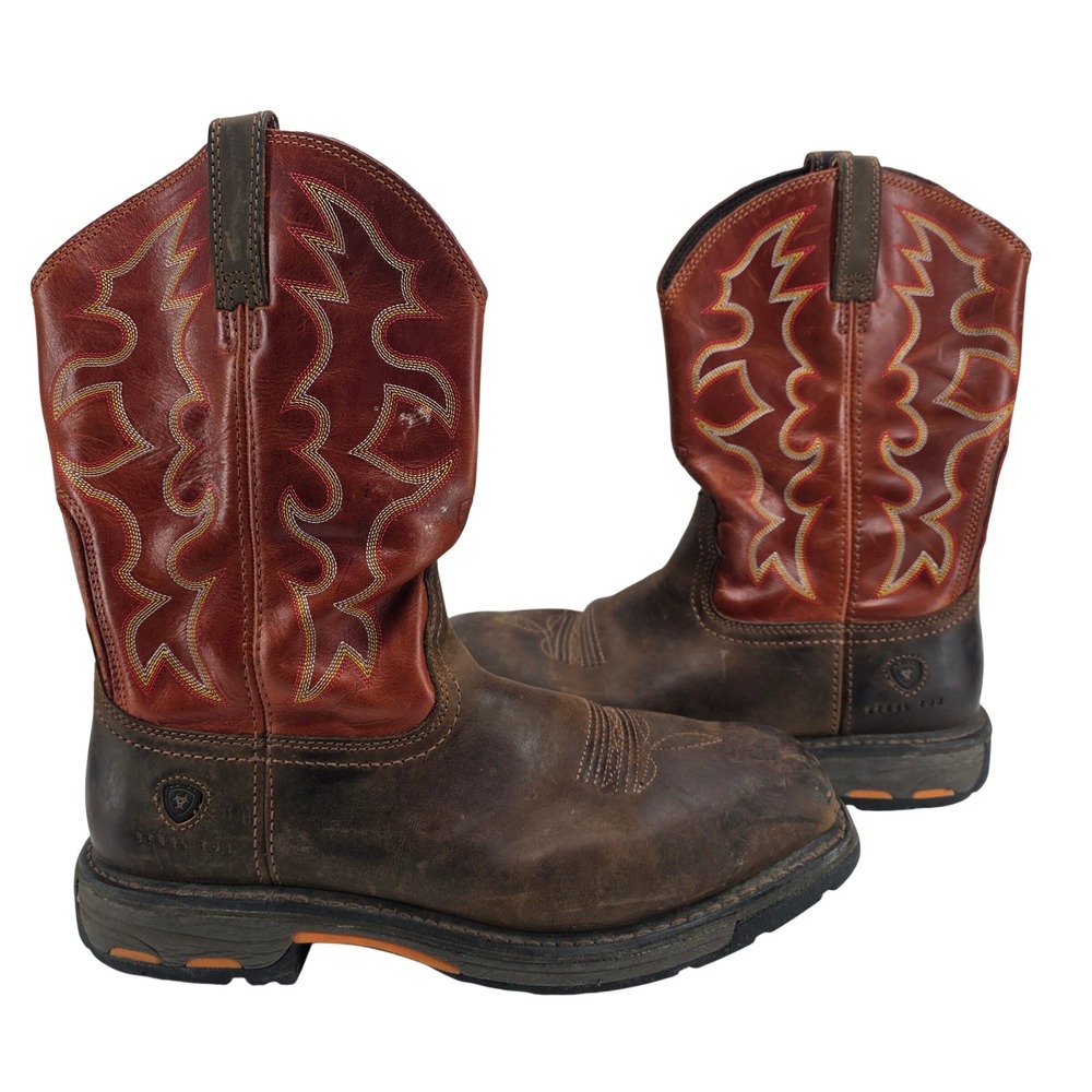 Ariat Steel Toe Work Boots Mens 13 D Brown Red Leather Western Workhog 10006961